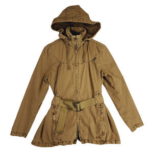 Kavu Utility Jacket sz S Womens Military Army Cognac Pockets Packable Hood